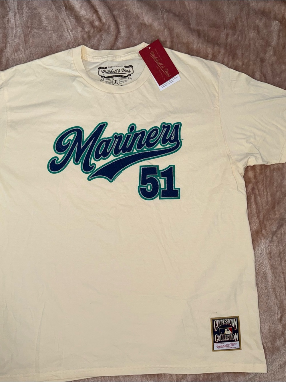 Mitchell & Ness Cream Mariners #51 Short Sleeve Tee